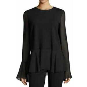 Theory Black Lexanda C Idol Bell-Sleeve Peplum Top Woo/Silk-Medium